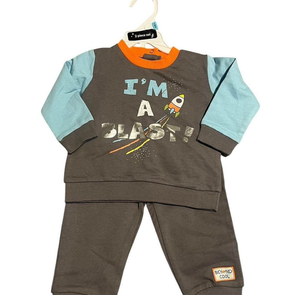 Baby Starters 2-Piece Outfit Set Unisex Size 6M Gray Blue "I'm a Blast!" Print